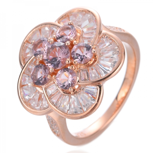 anello fiore morganite rosa in argento sterling placcato oro rosa 