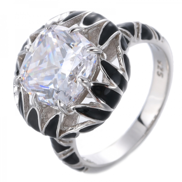 Cuscino in argento sterling 925 creato anello di fidanzamento da cocktail da donna con rubino 