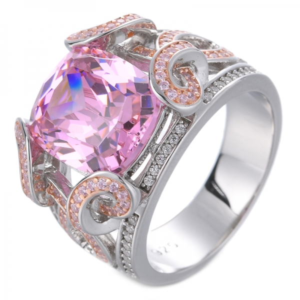 simulato anello con pavé di cuscino in argento sterling rosa morganite 