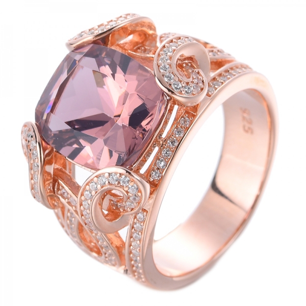 simulato anello con pavé di cuscino in argento sterling rosa morganite 