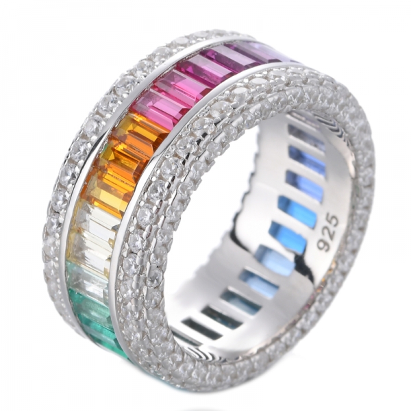 anelli di pietre preziose baguette fascia multicolor Anello multicolor in argento sterling 925 