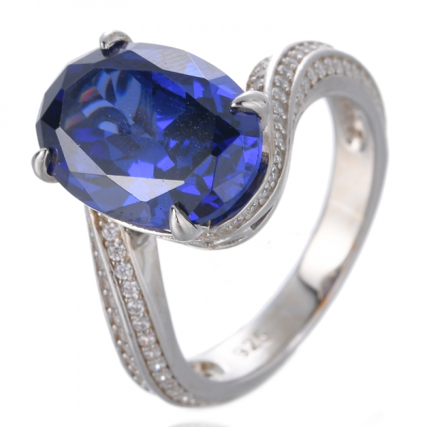 Anello di fidanzamento da donna in argento sterling 925 creato ovale in tanzanite blu 