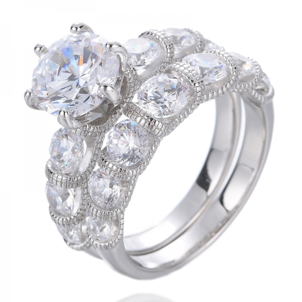 Fedi nuziali da 2 . 0 ct per donna, set di anelli da sposa rotondi, anelli di fidanzamento con zirconi cubici 