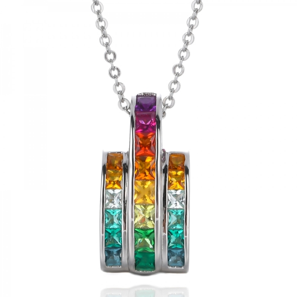 donne's collana con ciondolo a forma di barretta principessa quadrata con strass di cristallo arcobaleno
 