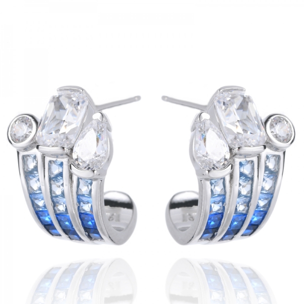 Orecchini in argento sterling 925 con diamanti e zaffiri blu
 