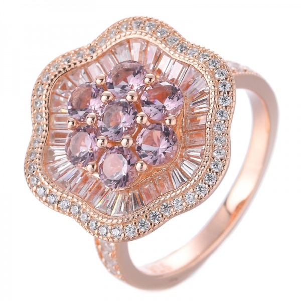 anello di proposta unisex a grappolo in argento sterling 925 con gemma tonda creata da 3.5 MM rosa morganite
 