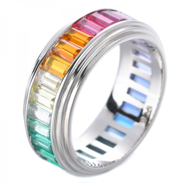 multi colore simulato zaffiro gemma canale set baguette CZ anello eternità anniversario anello nuziale
 