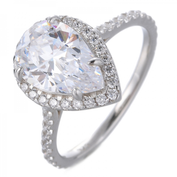 anello nuziale di fidanzamento con zirconi cubici CZ a forma di pera placcato oro bianco
 
