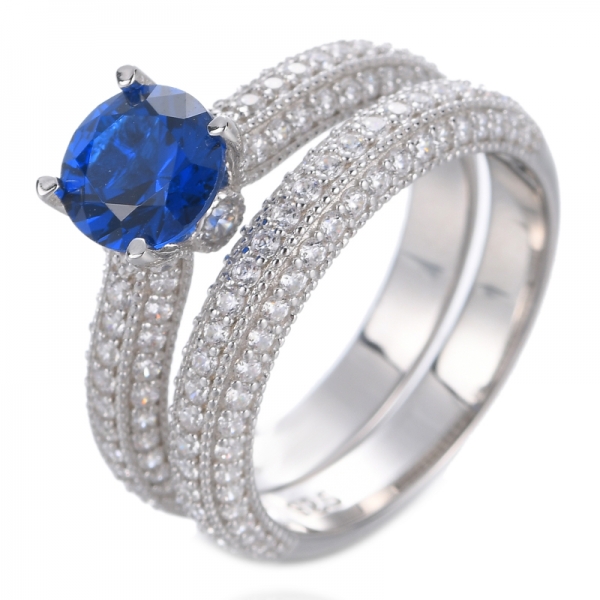 anello rotondo in argento sterling 925 con zaffiro simulato blu
 