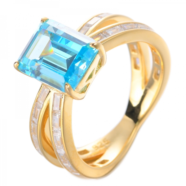 Anello di fidanzamento con diamante di pietra preziosa di dicembre con tanzanite blu smeraldo 8 * 10 mm in oro bianco
 