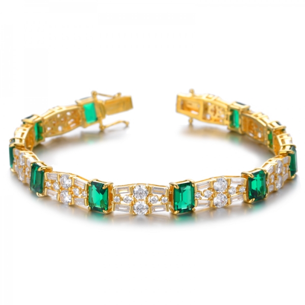 Bracciale da 7 pollici in argento placcato oro giallo 18 carati simulato verde smeraldo
 