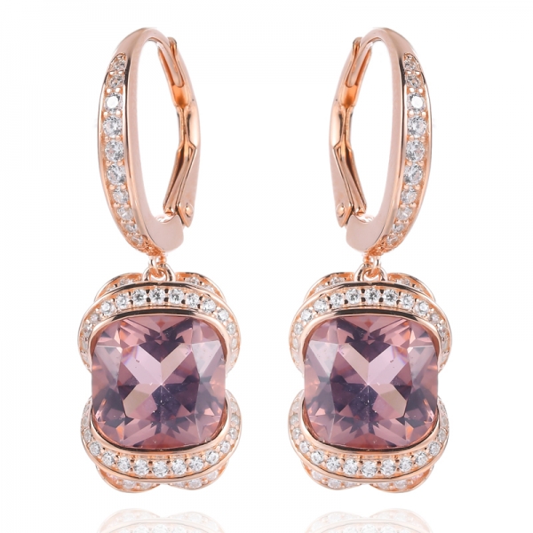 Orecchini pendenti Morganite con cuscino in argento placcato oro rosa 18 carati
 