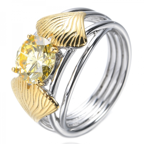 Anello in argento 925 placcato bicolore con diamante giallo CZ da 2,0 ct
 