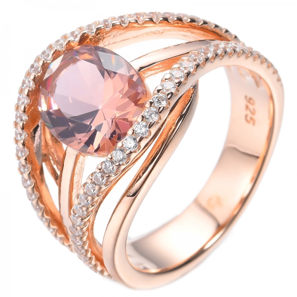 925 ovale Morganite Nano placcatura in oro rosa su anello in argento sterling
 
