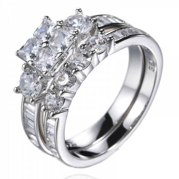 Set di anelli di fidanzamento in argento sterling con zirconi cubici CZ a taglio principessa
 