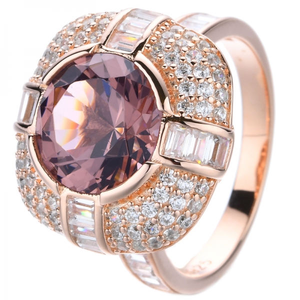 Anello rotondo in argento con placcatura in oro rosa 18 carati Morganite Center creato in laboratorio
 