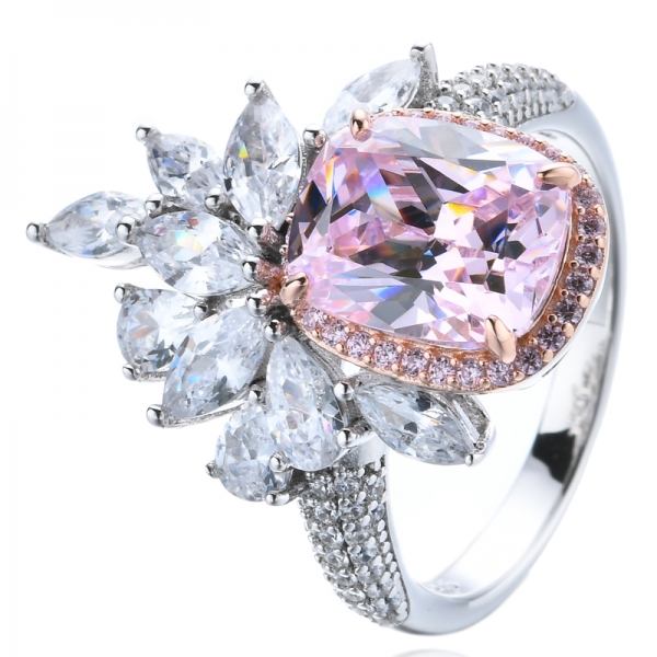 Anello centrale in argento placcato bicolore con diamante rosa Cubic Zirconia
 