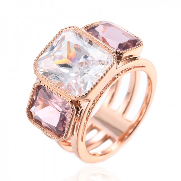 925 bianco Cubic Zirconia Center Lab-Created Pink Morganite 18K Rose Gold Silver Ring
 