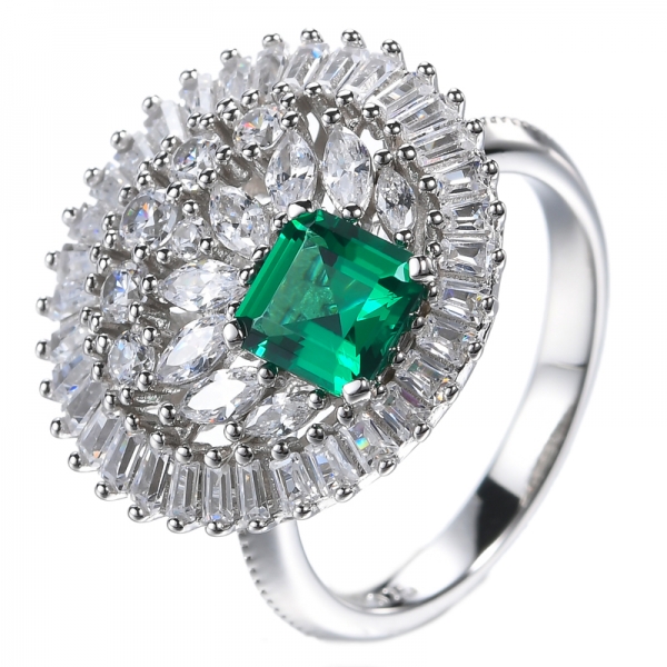 Set di gioielli in argento sterling 925 con anello di fidanzamento con taglio Asscher simulato verde smeraldo
 