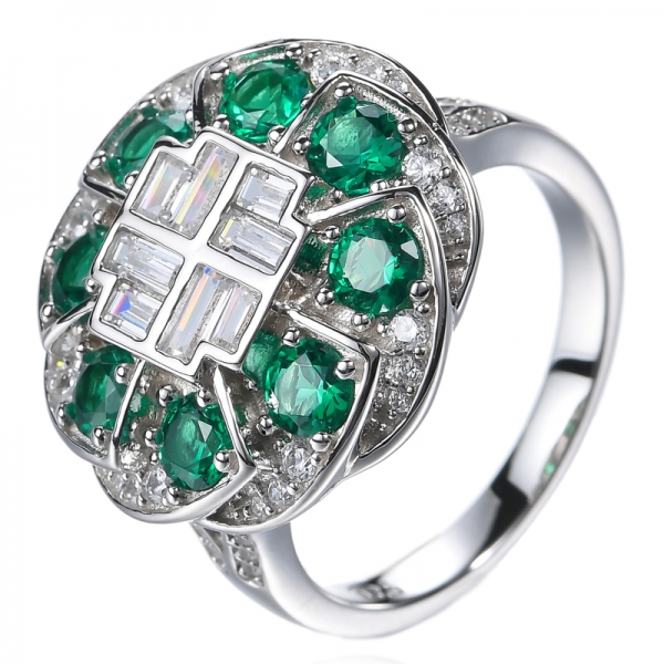 Anello in argento sterling 925 da 3,5 mm con pietra preziosa verde smeraldo creata da 3,5 mm
 
