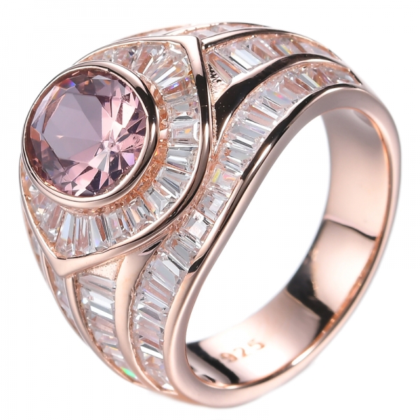 Anello di fidanzamento Art Déco in argento sterling 925 ovale rosa simulato Morganite in oro rosa
 