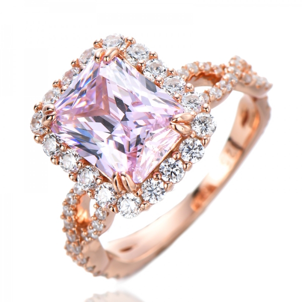 Fede nuziale in oro rosa 18 carati con diamanti rosa e zirconi bianchi da 4,0 ct su argento sterling
 