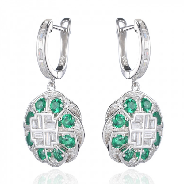 Orecchini pendenti da donna in argento sterling 925 verde smeraldo a forma rotonda
 
