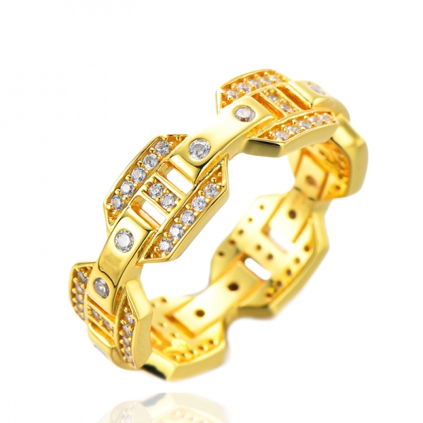 Anello di promessa di fidanzamento bicolore in argento oro personalizzato con geometria cava
 