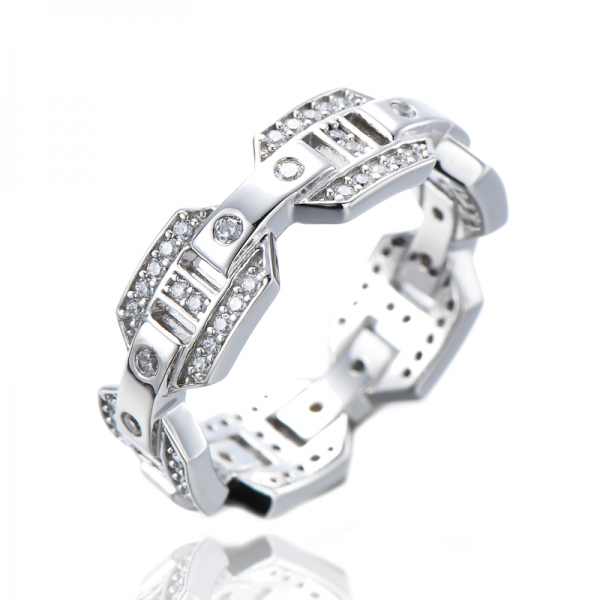 Anello di promessa di fidanzamento bicolore in argento oro personalizzato con geometria cava
 
