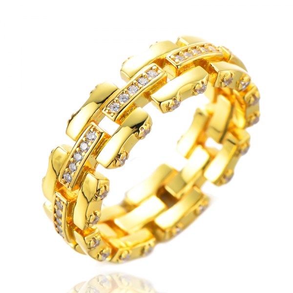 Anello eternità da matrimonio vintage da donna con diamanti bianchi rotondi in oro giallo 