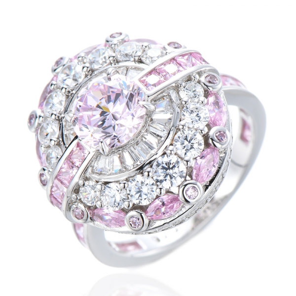 Anello in argento sterling 1,2 carati Taglio rotondo Super Light Pink CZ Stone Modern Classic Halo Anello di fidanzamento 