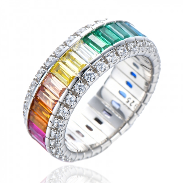 Anello arcobaleno in argento sterling 925 con zirconi cubici multicolore 