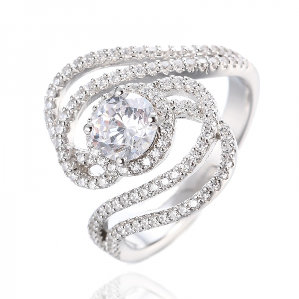 Set di anelli di fidanzamento in argento sterling con zirconi cubici incolori per donna 