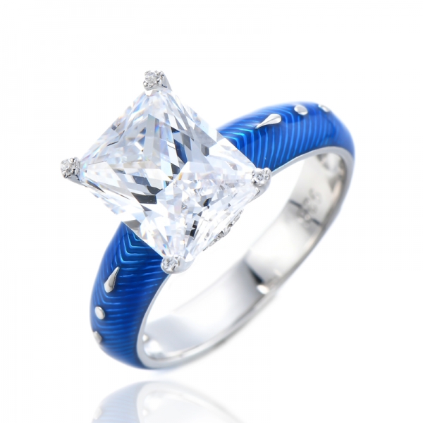 Anelli a fascia in argento sterling 925 con diamanti simulati CZ smaltati blu 