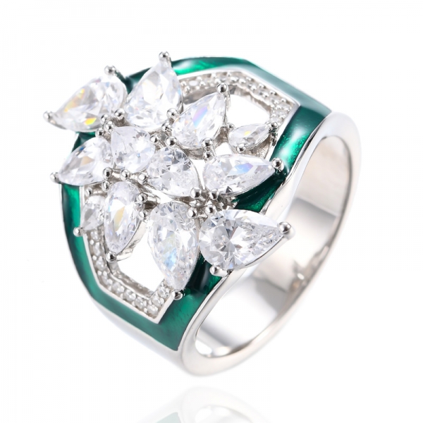 Commercio all'ingrosso 925 anello fiore smalto verde argento sterling per le donne 
