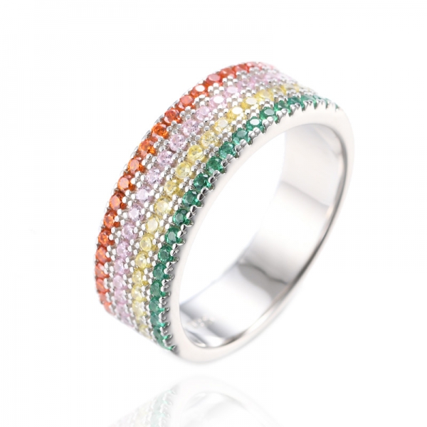 Anello da dito in argento sterling con zirconi colorati multicolori 