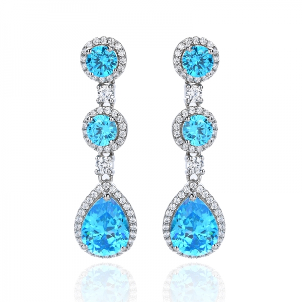 Orecchino in argento rodiato con zirconi cubici di apatite al neon 925 e forme rotonde 