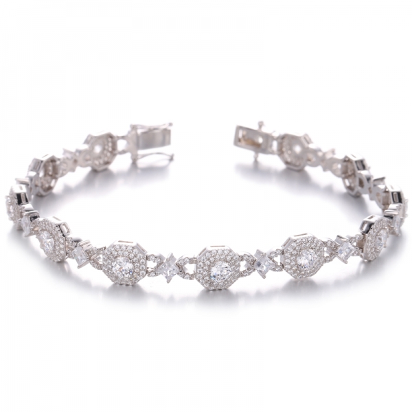 Round Morganite Nano And White Cubic Zirconia Silver Bracelet With Rose Gold Plating 