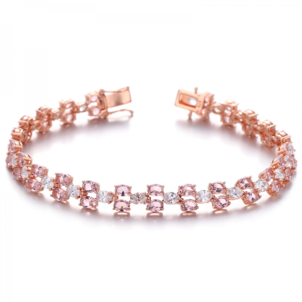 Bracciale in argento con nano morganite e zirconi bianchi di forma ovale con placcatura in oro rosa 