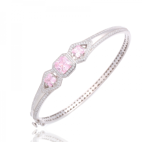 Bracciale rigido in argento con zirconi bianchi ottagonali con placcatura in oro rosa 