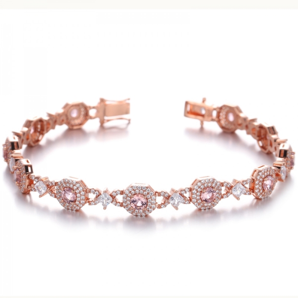 Bracciale rotondo in argento con morganite nano e zirconi bianchi con placcatura in oro rosa 