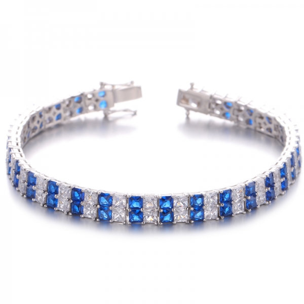 Bracciale in argento con placcatura in rodio ottagonale blu nano e zirconi bianchi 