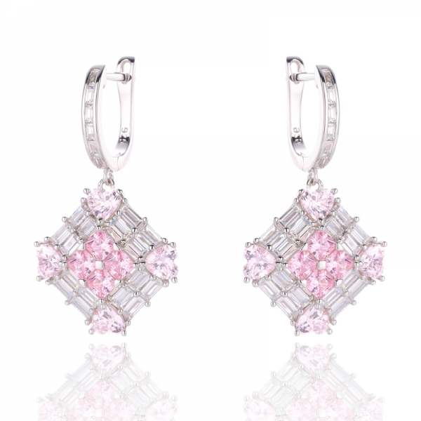 Orecchino in argento rodiato ottagonale rosa e bianco con zirconi cubici 