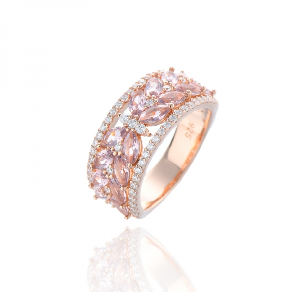 Anello Marchesa In Argento Con Morganite Nano E Zirconi Cubici Bianchi Rotondi Con Placcatura In Oro Rosa 