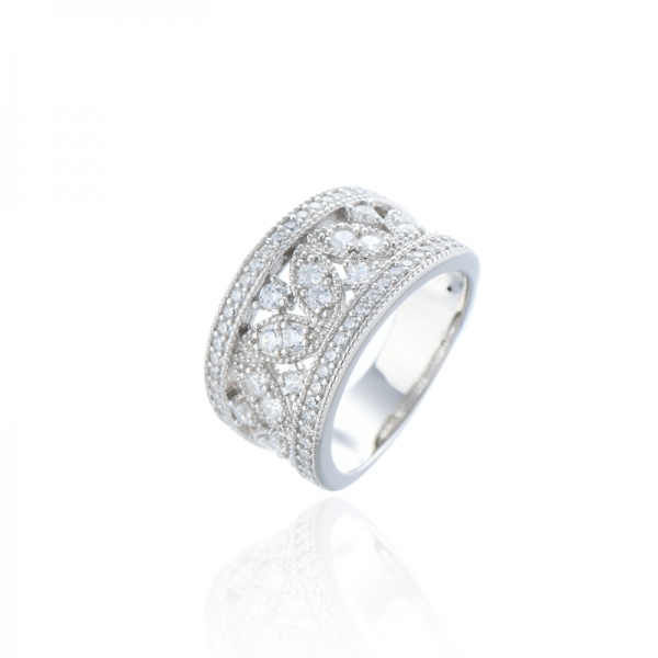 925 Round White Cubic Zircon Rhodium Silver Ring 