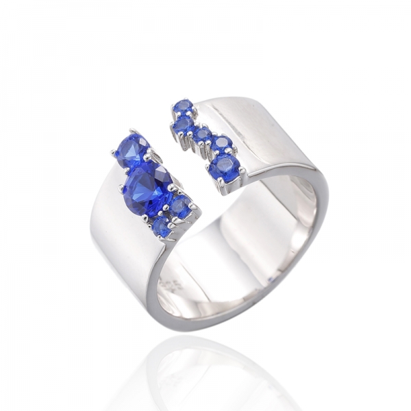 Anello aperto rotondo in argento nano rodio blu 925 rotondo 