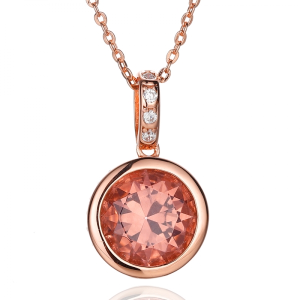 Ciondolo rotondo in argento con morganite nano e zirconi bianchi con placcatura in oro rosa 