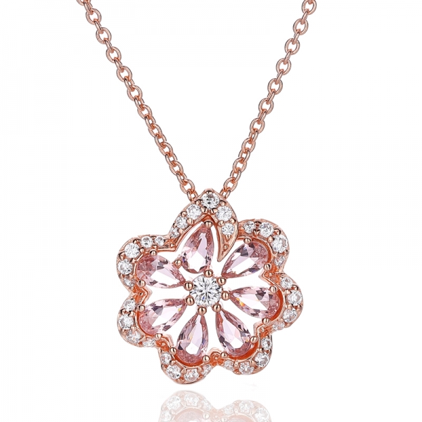 Ciondolo in argento con nano morganite a forma di pera e zirconi bianchi rotondi con placcatura in oro rosa 