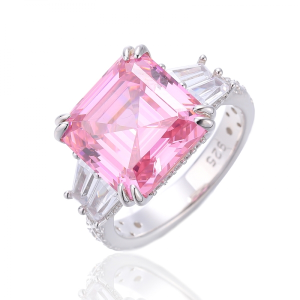 Anello Asscher in argento rodiato con zirconi bianchi e rosa 