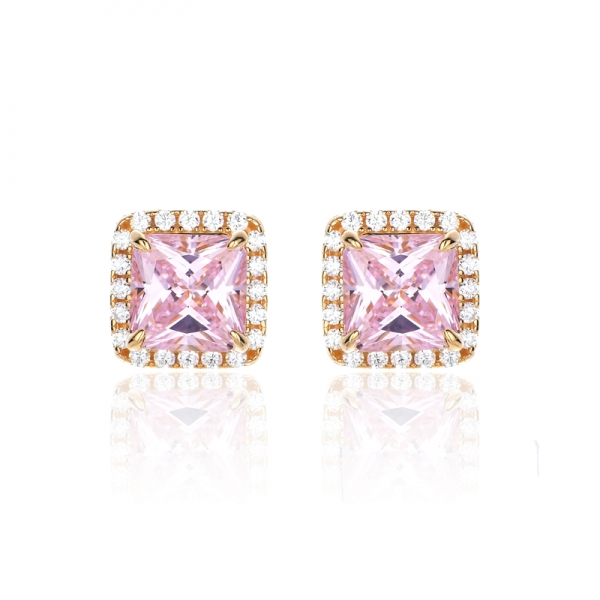 Orecchino in argento con zirconi cubici bianchi rotondi e rosa con diamanti ottagonali con placcatura in oro 